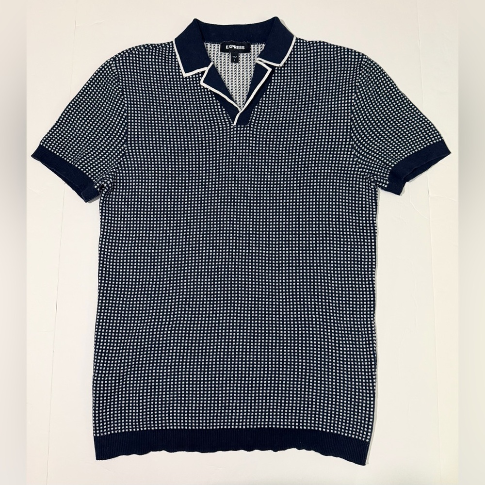 Express Men's Sweater Polo Shirt in Navy and White